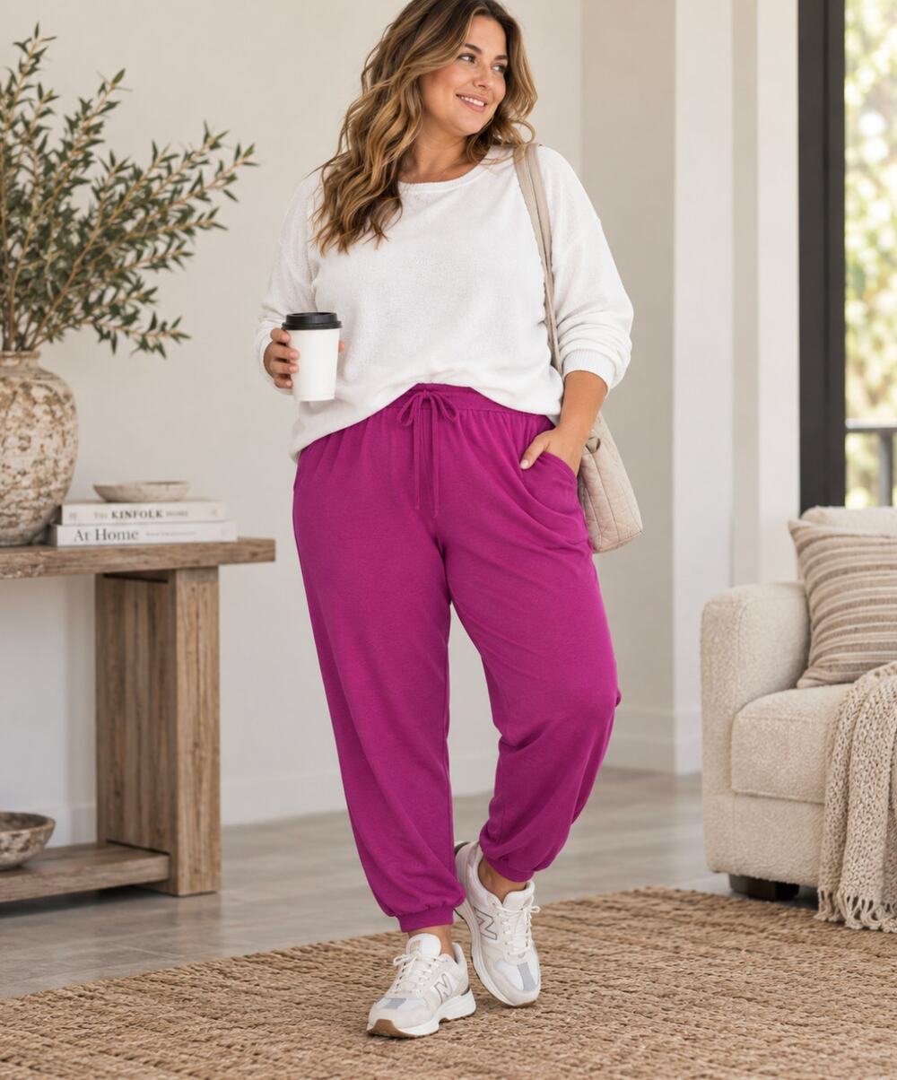 Eileen Fisher Cozy Brushed Terry Hug Jogger Pants XL Magenta Tencel NWT